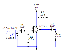 Non-inverting Amplifier using 741 IC