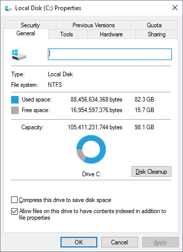 property sheet and page for c drive
